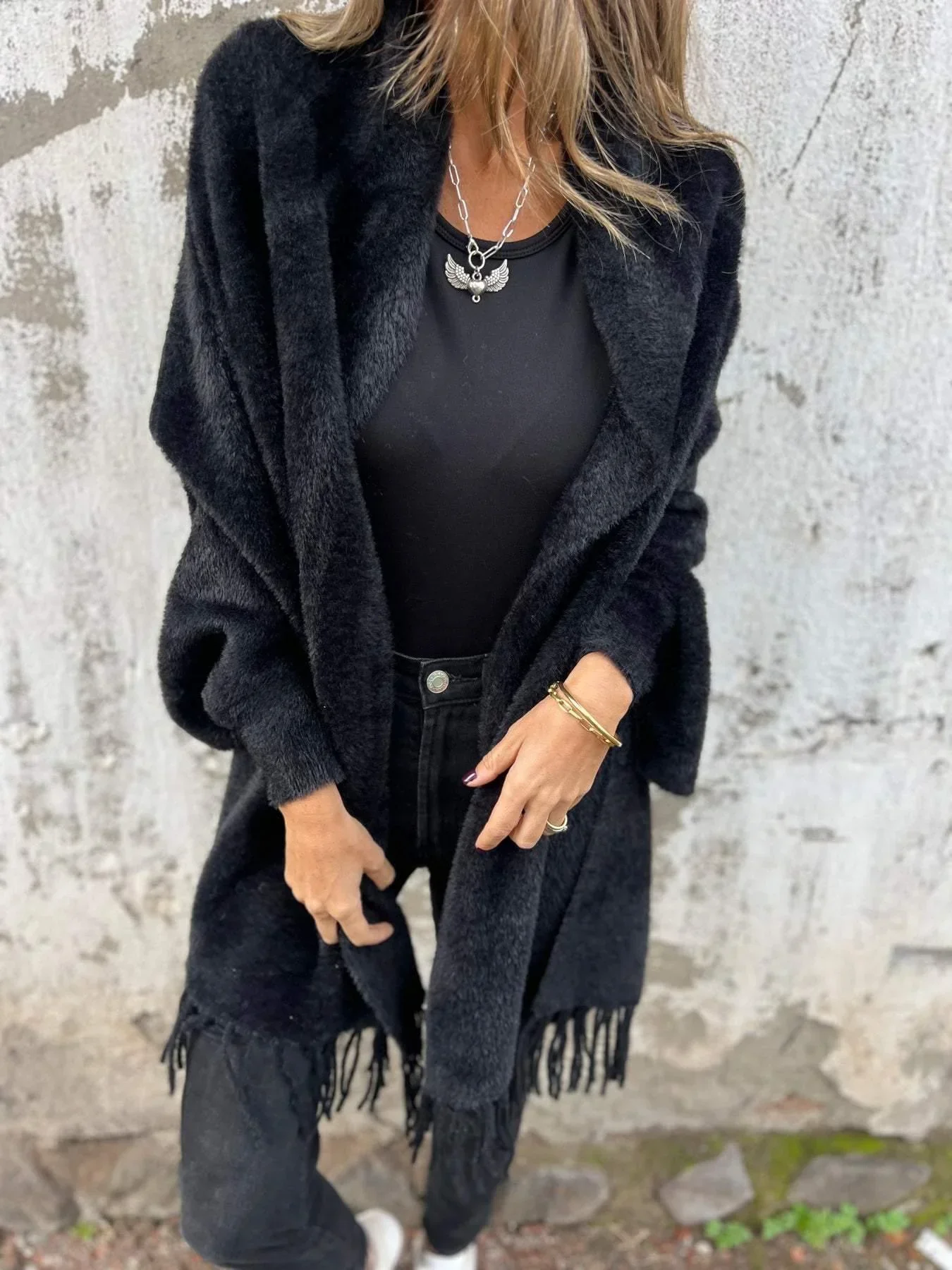 Nora | Dames wintervest met franjes en lange mouwen - Image 5