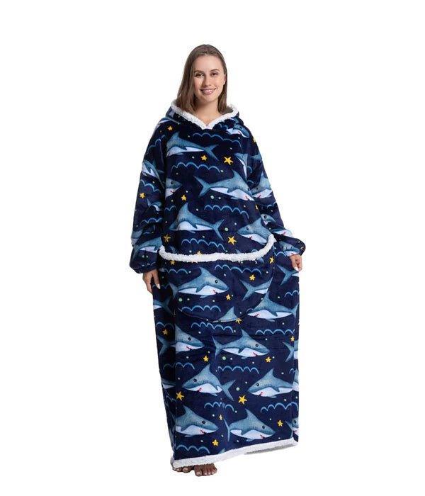 Shoodie Haai Donkerblauw XL | Heb het nooit meer koud met deze warme fleece hoodie deken!! - Image 2