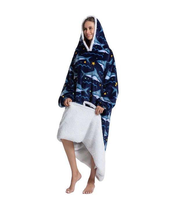 Shoodie Haai Donkerblauw XL | Heb het nooit meer koud met deze warme fleece hoodie deken!! - Image 3